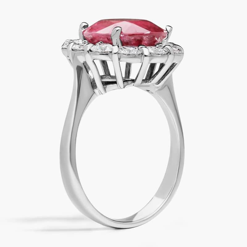 Oval Cut Ruby & Diamond Halo Ring with 1.5 CTW Round Cut Diamonds in Platinum