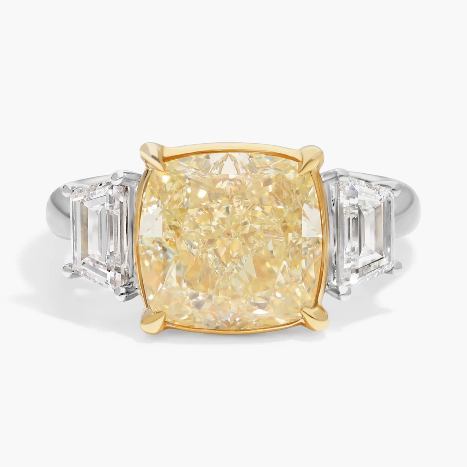 White And Yellow Diamond Ring with 7 CTW Mixed Shape Diamonds in Platinum & 18K Yellow Gold
