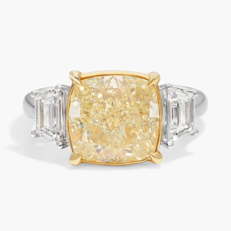 White And Yellow Diamond Ring with 7 CTW Mixed Shape Diamonds in Platinum & 18K Yellow Gold
