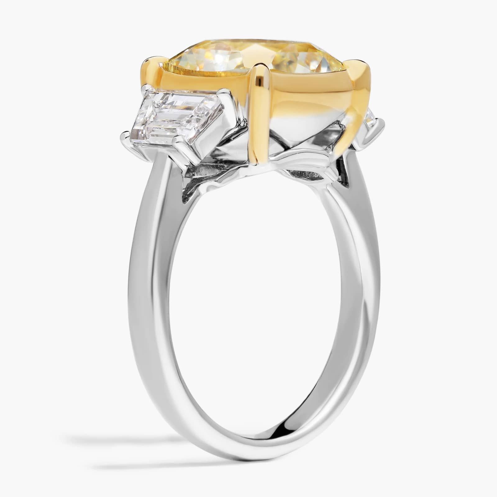 White And Yellow Diamond Ring with 7 CTW Mixed Shape Diamonds in Platinum & 18K Yellow Gold