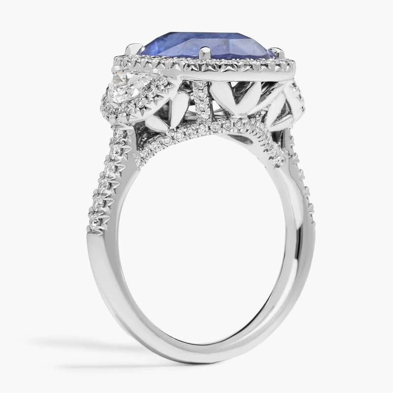 Oval Cut Sapphire & Diamond Halo Ring with 1 CTW Mixed Shape Diamonds in Platinum