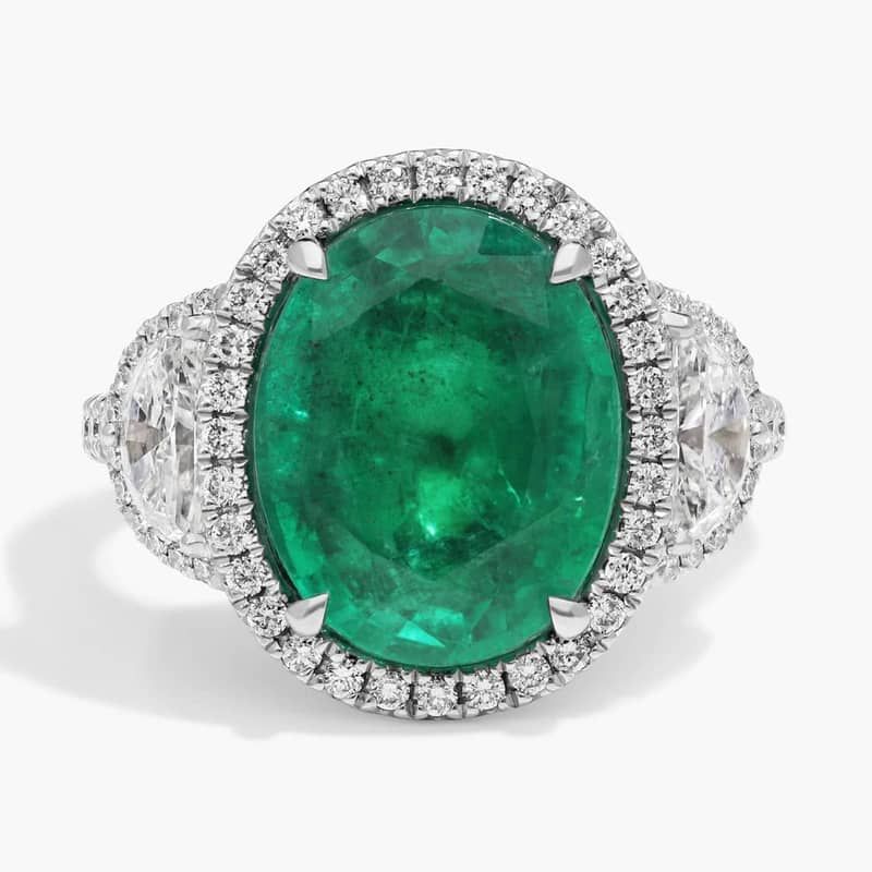 Oval Cut Emerald & Diamond Ring with 1.50 CTW Mixed Shape Diamonds in Platinum
