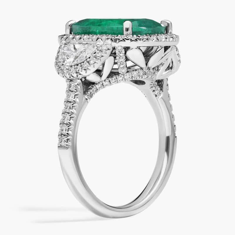 Oval Cut Emerald & Diamond Ring with 1.50 CTW Mixed Shape Diamonds in Platinum