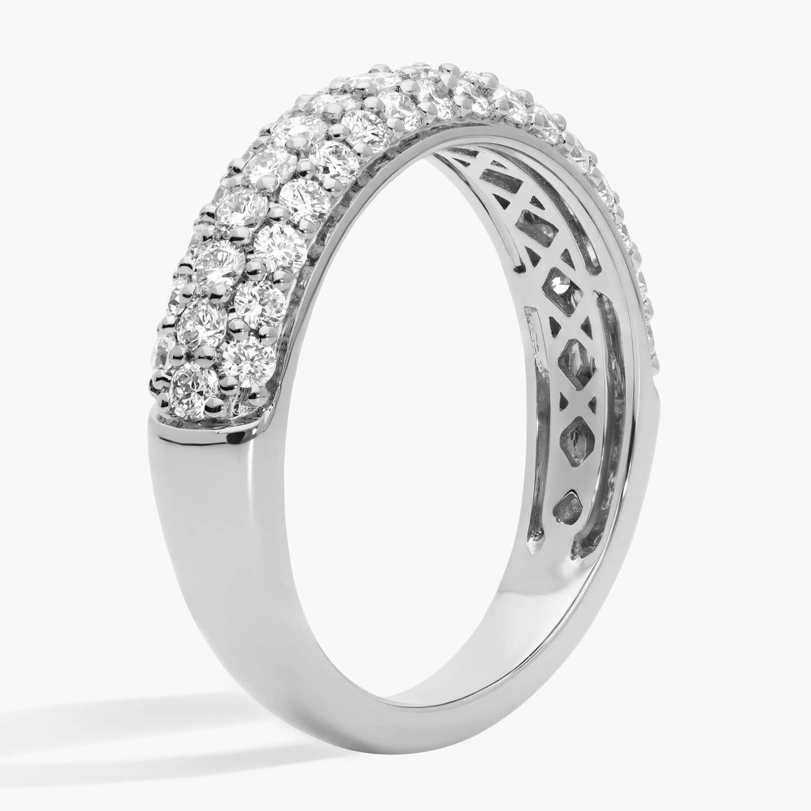 Three Row Diamond Ring with 1 CTW Round Cut Lab-Grown Diamonds in 14K White Gold