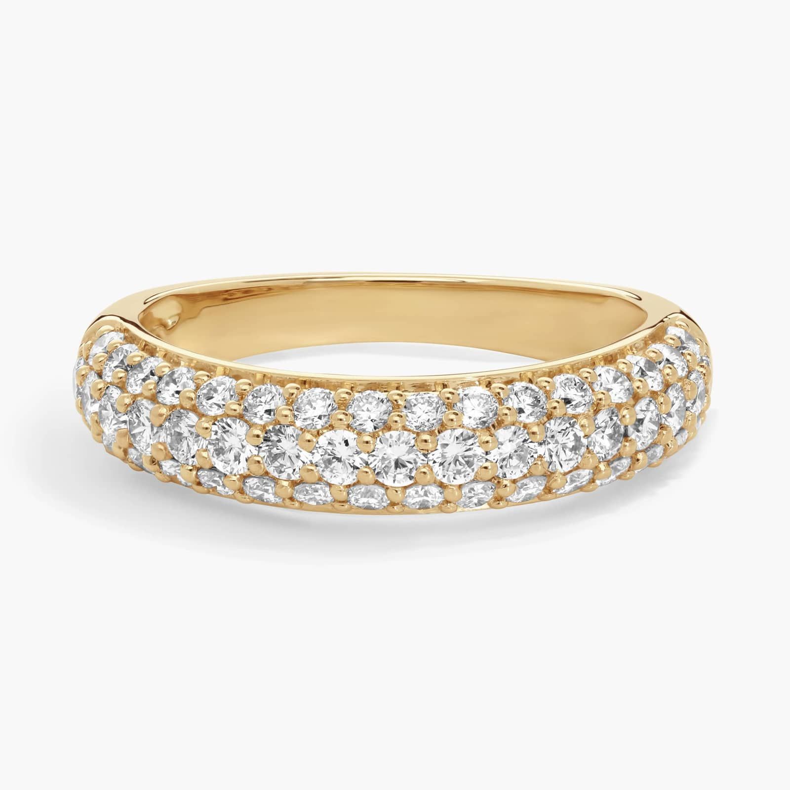 Three Row Diamond Ring with 1 CTW Round Cut Lab-Grown Diamonds in 14K Yellow Gold