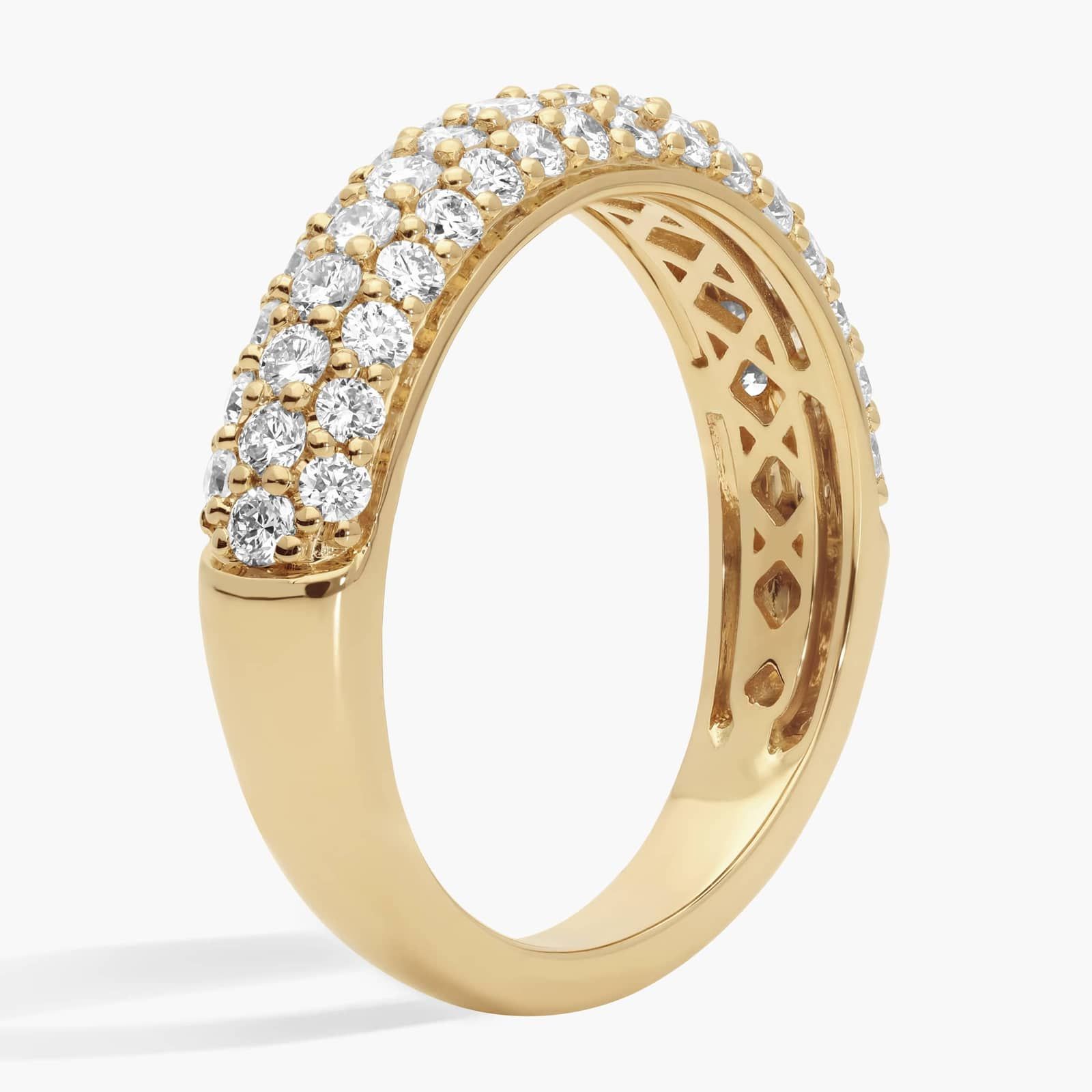 Three Row Diamond Ring with 1 CTW Round Cut Lab-Grown Diamonds in 14K Yellow Gold