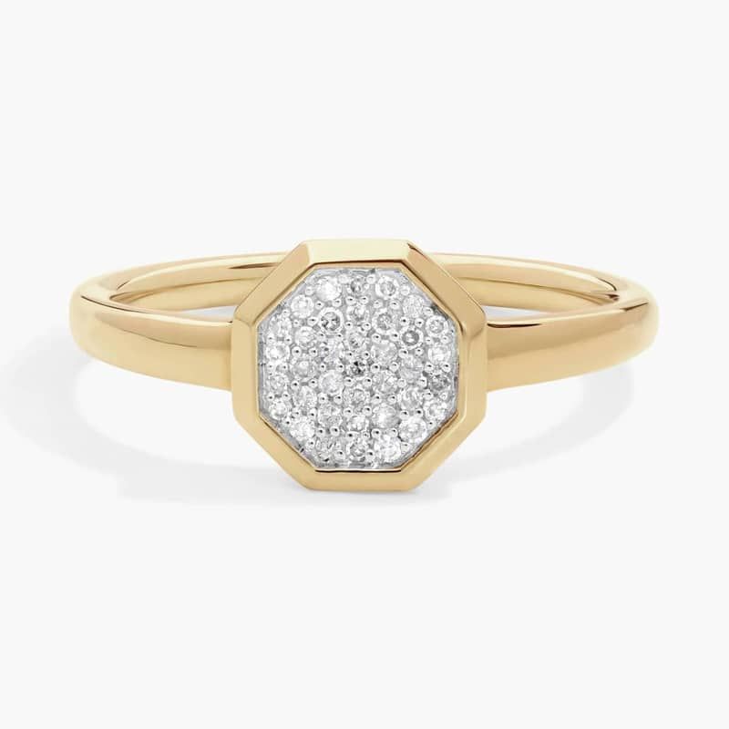 Octagon Ring with 0.1 CTW Round Cut Lab-Grown Diamonds in 14K Yellow Gold