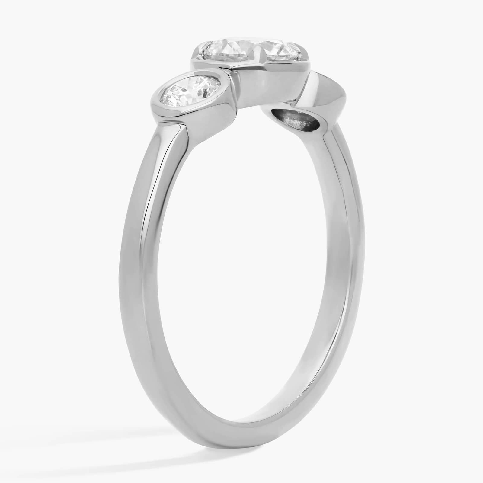 Three-Stone Diamond Ring with 0.75 CTW Round Cut Lab-Grown Diamonds in 14K White Gold Bezel Setting