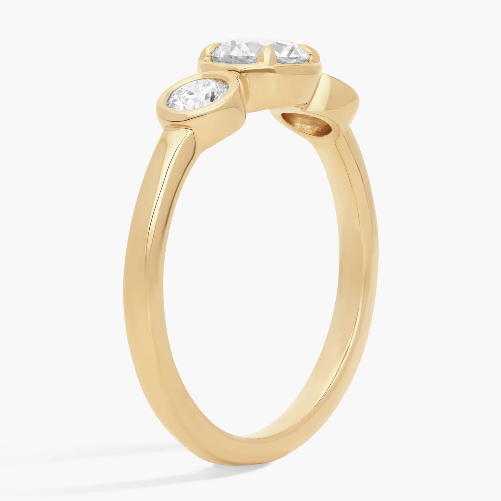 Three-Stone Diamond Ring with 0.75 CTW Round Cut Lab-Grown Diamonds in 14K Yellow Gold Bezel Setting