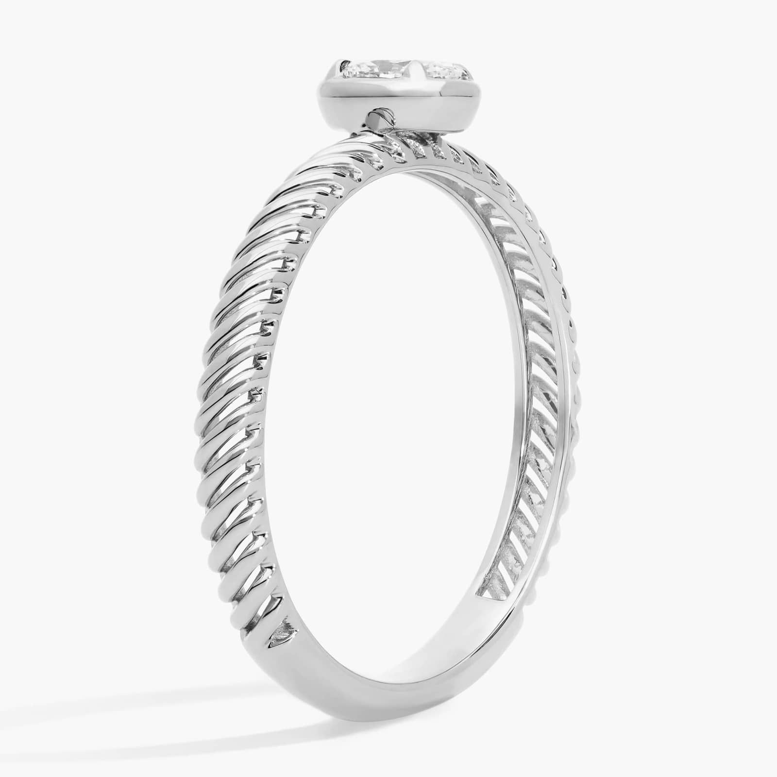 Diamond Solitaire Rope Ring with 0.2 CTW Oval Cut Lab-Grown Diamond in 14K White Gold