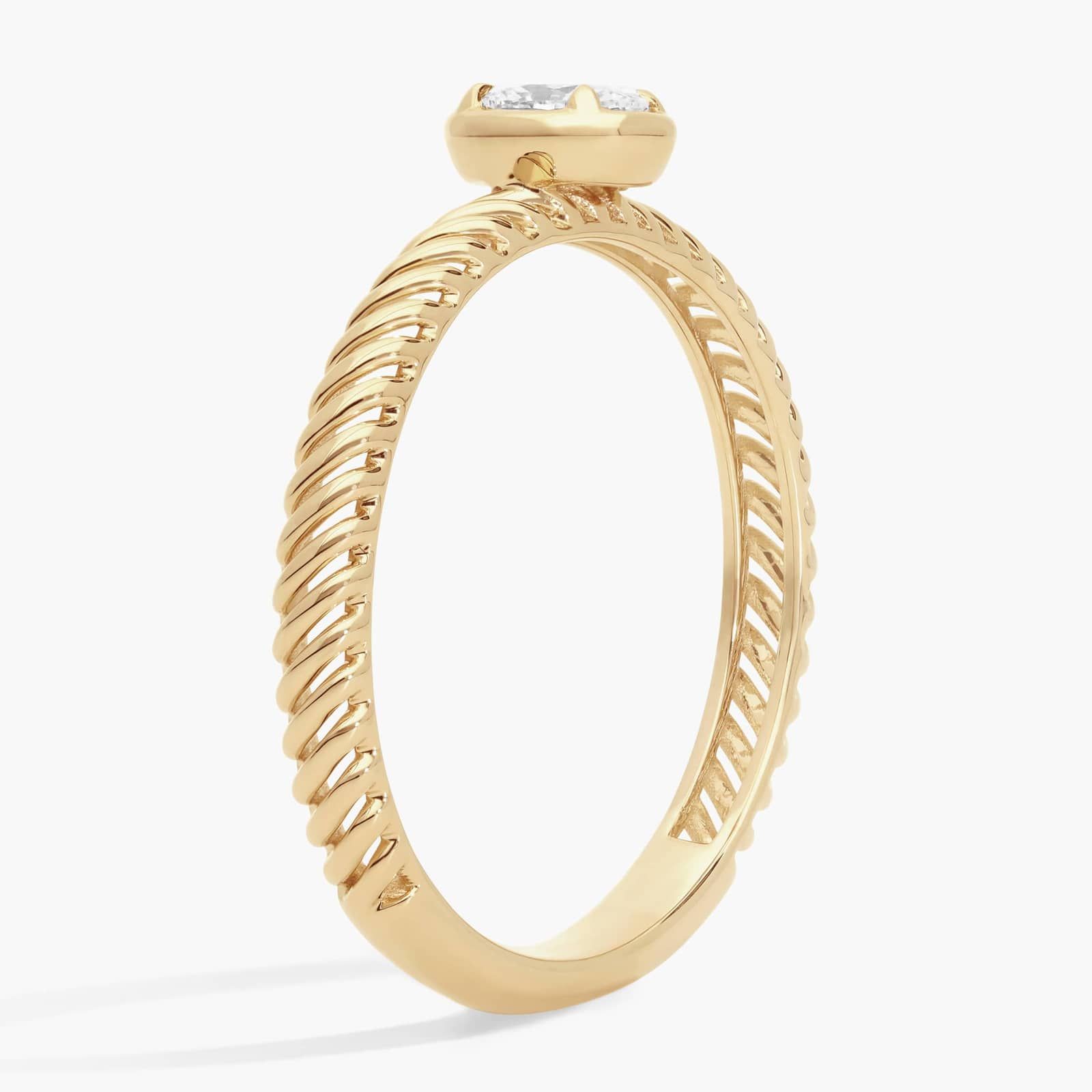 Diamond Solitaire Rope Ring with 0.2 CTW Oval Cut Lab-Grown Diamond in 14K Yellow Gold