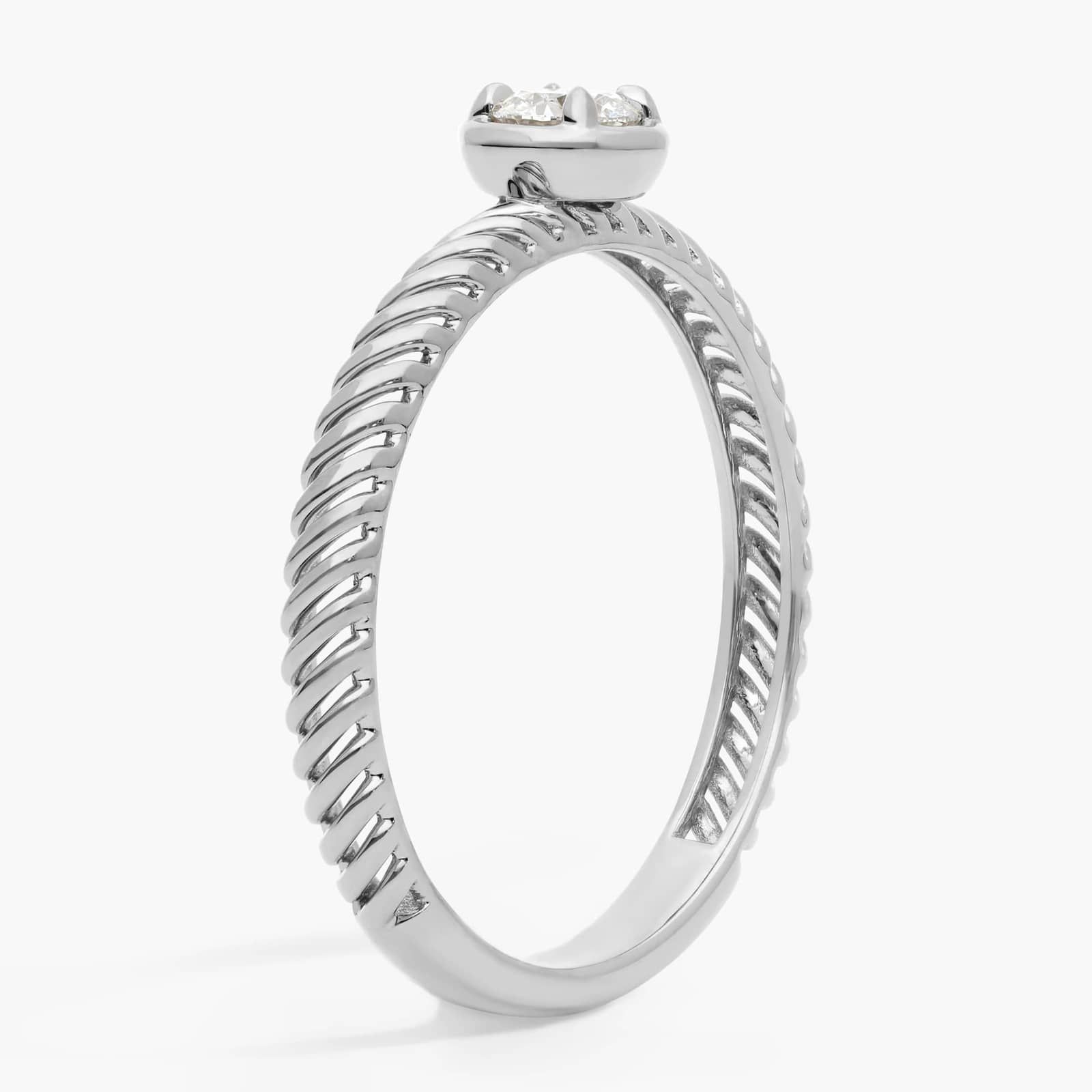 Diamond Solitaire Rope Ring with 0.2 CTW Round Cut Lab-Grown Diamond in 14K White Gold