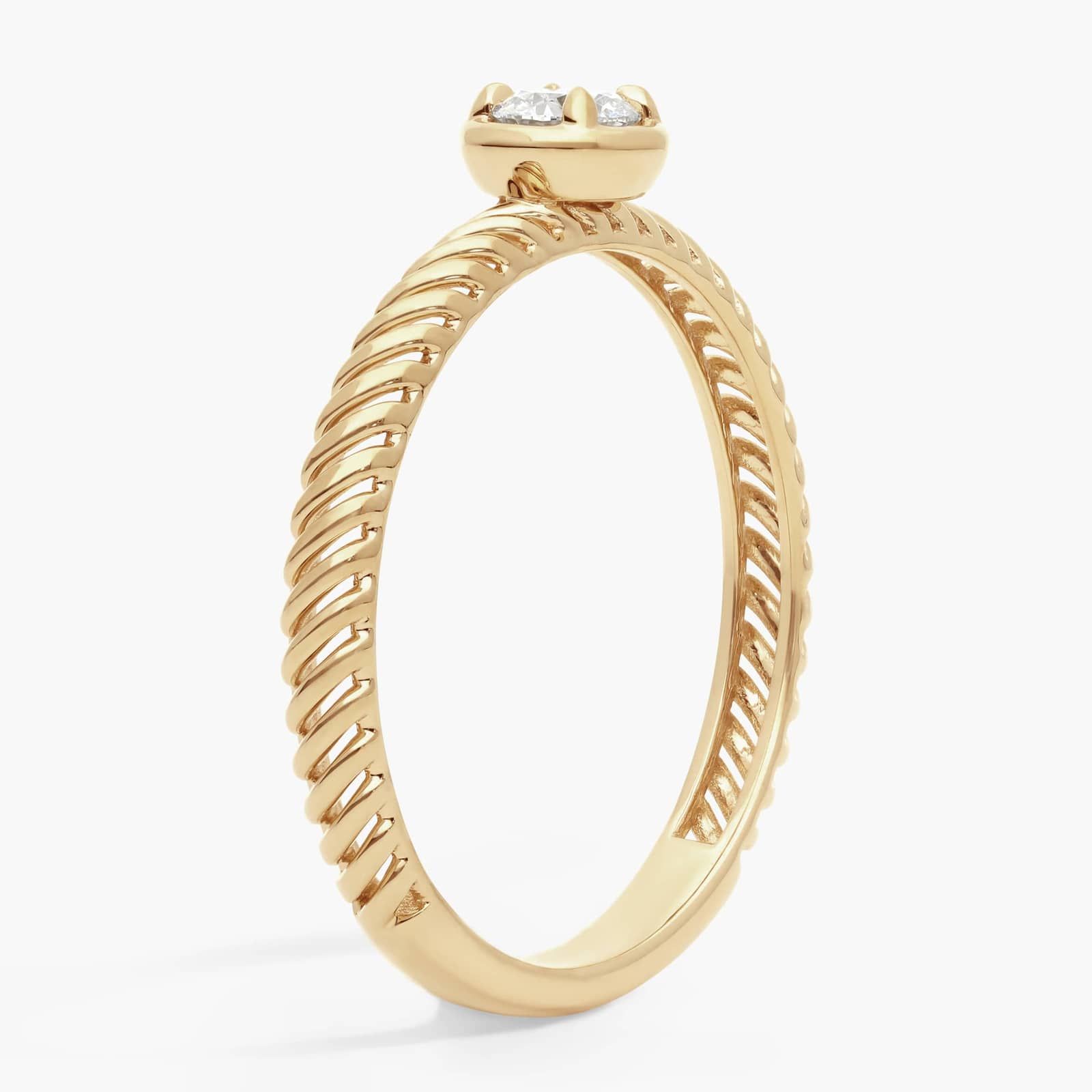 Diamond Solitaire Rope Ring with 0.2 CTW Round Cut Lab-Grown Diamond in 14K Yellow Gold
