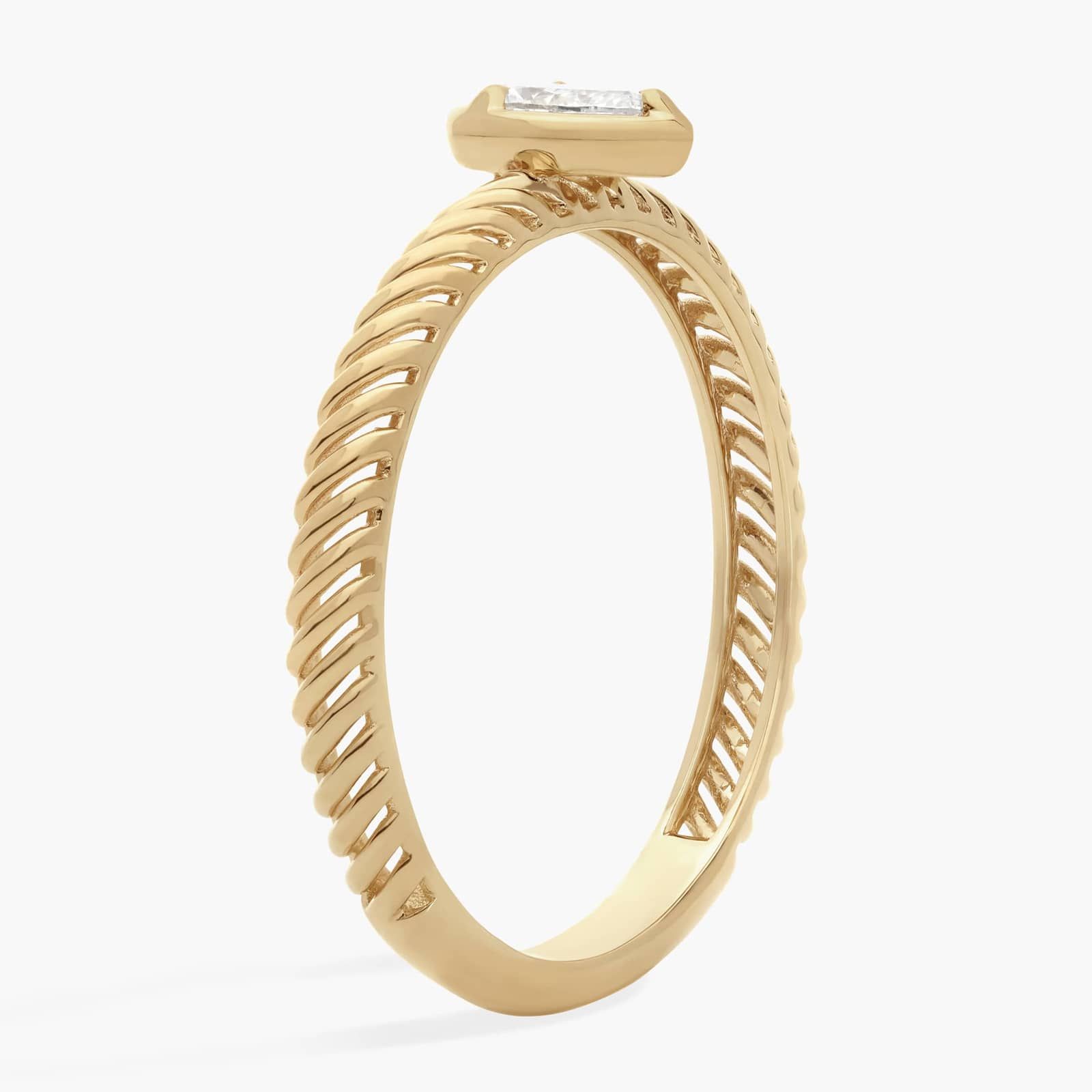 Diamond Solitaire Rope Ring with 0.2 CTW Pear Shaped Lab-Grown Diamonds in 14K Yellow Gold