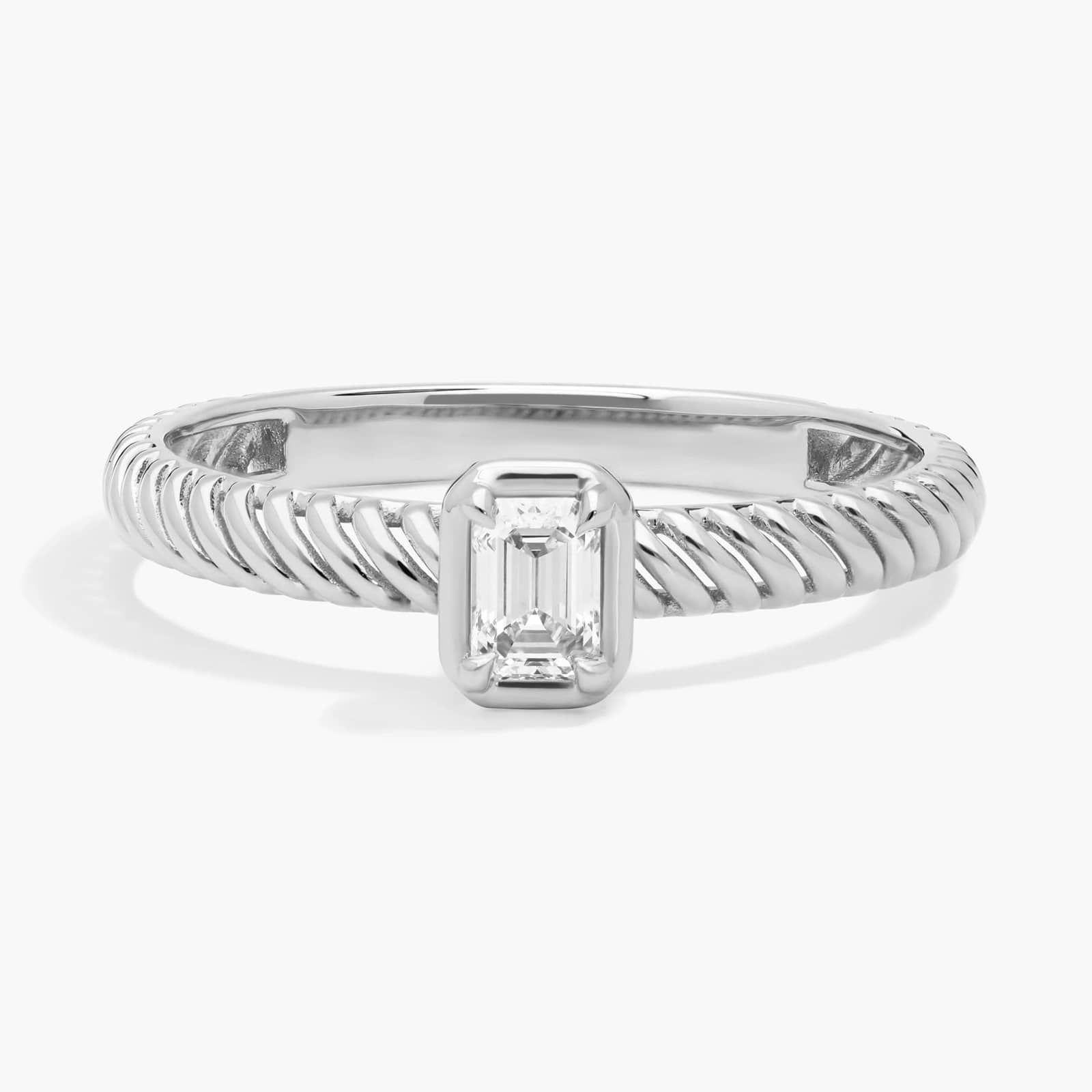 Diamond Solitaire Rope Ring with 0.2 CTW Emerald Cut Lab-Grown Diamond in 14K White Gold