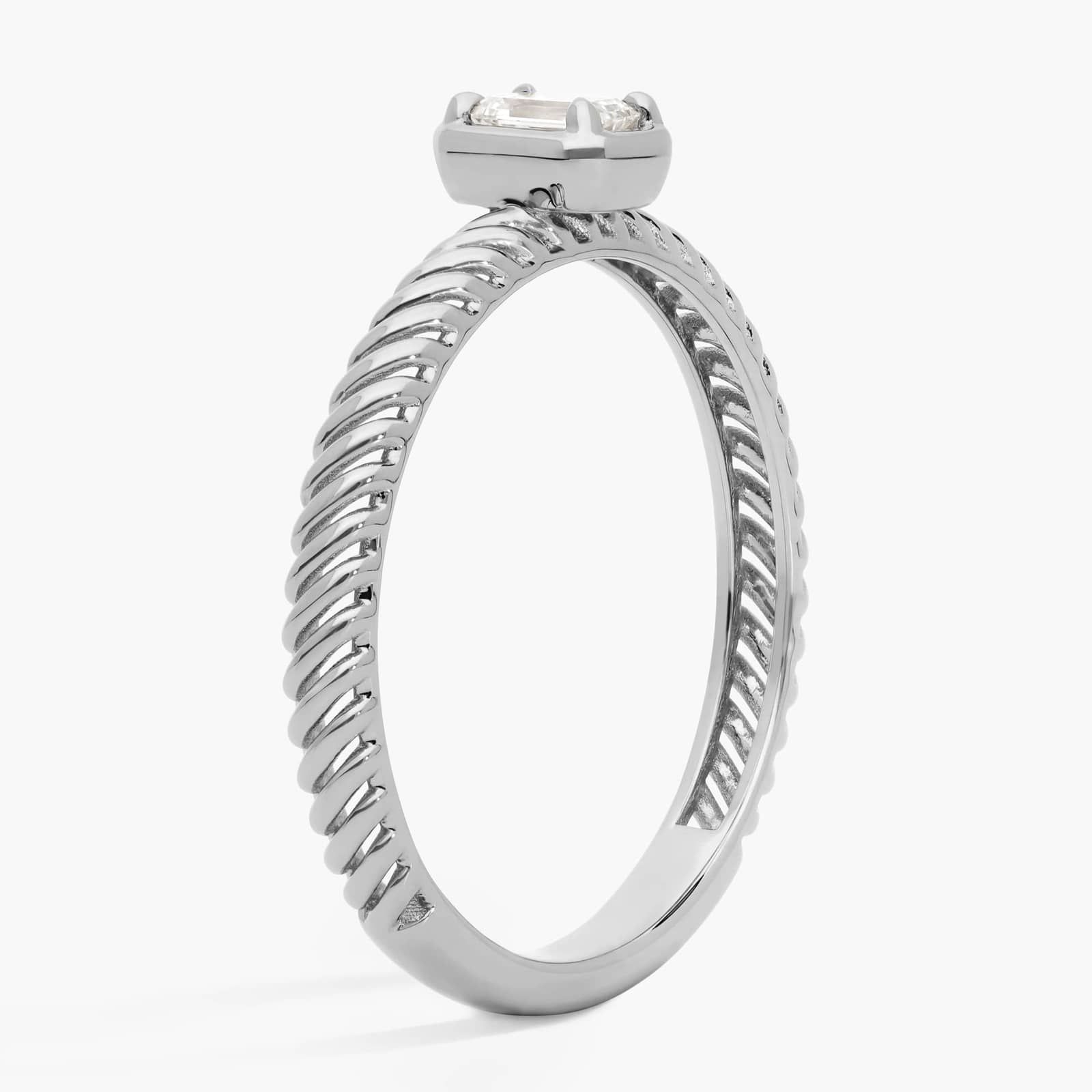 Diamond Solitaire Rope Ring with 0.2 CTW Emerald Cut Lab-Grown Diamond in 14K White Gold