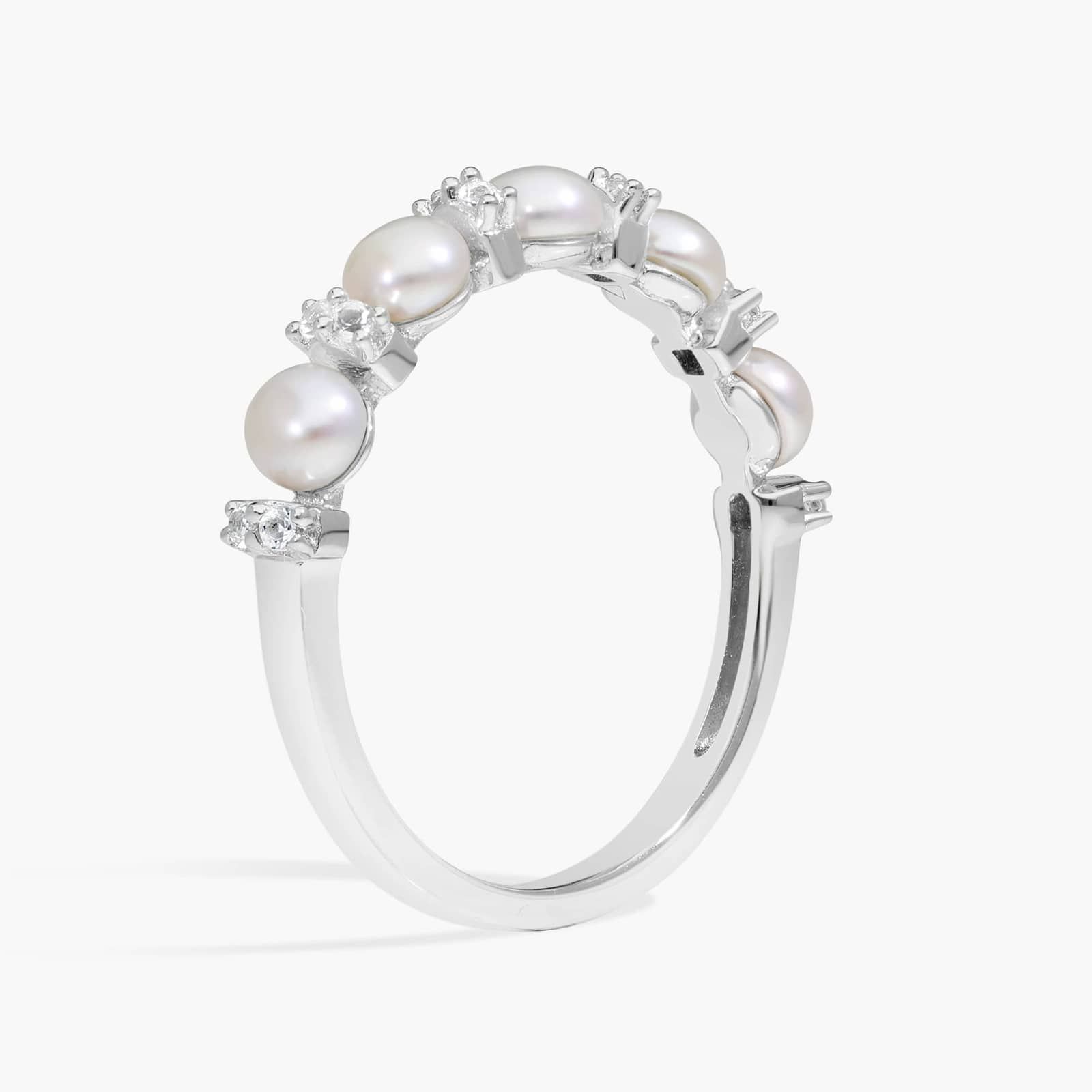 Pearl and Diamond Ring in 14K White Gold