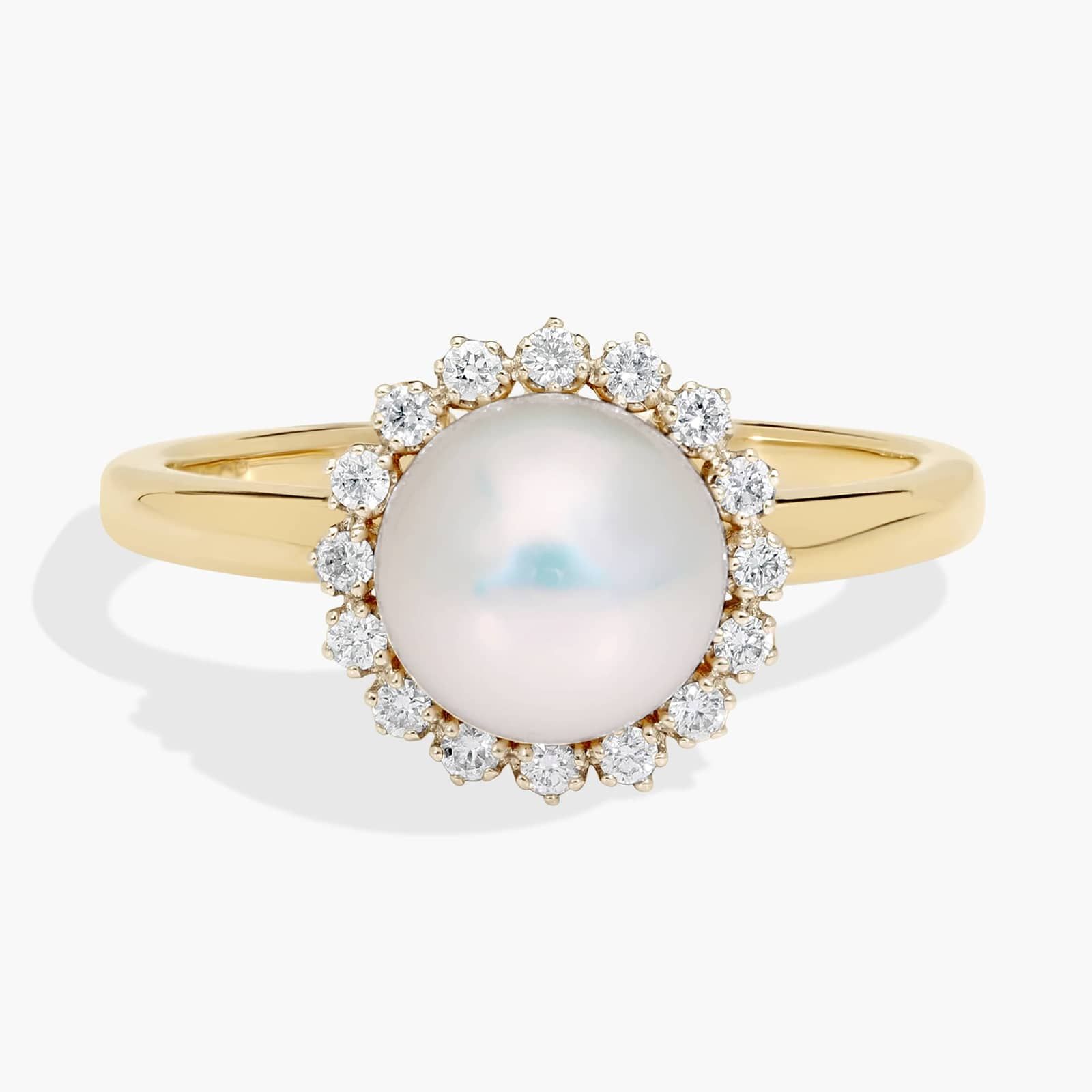 Pearl and Diamond Halo Fashion Ring in 14K Yellow Gold