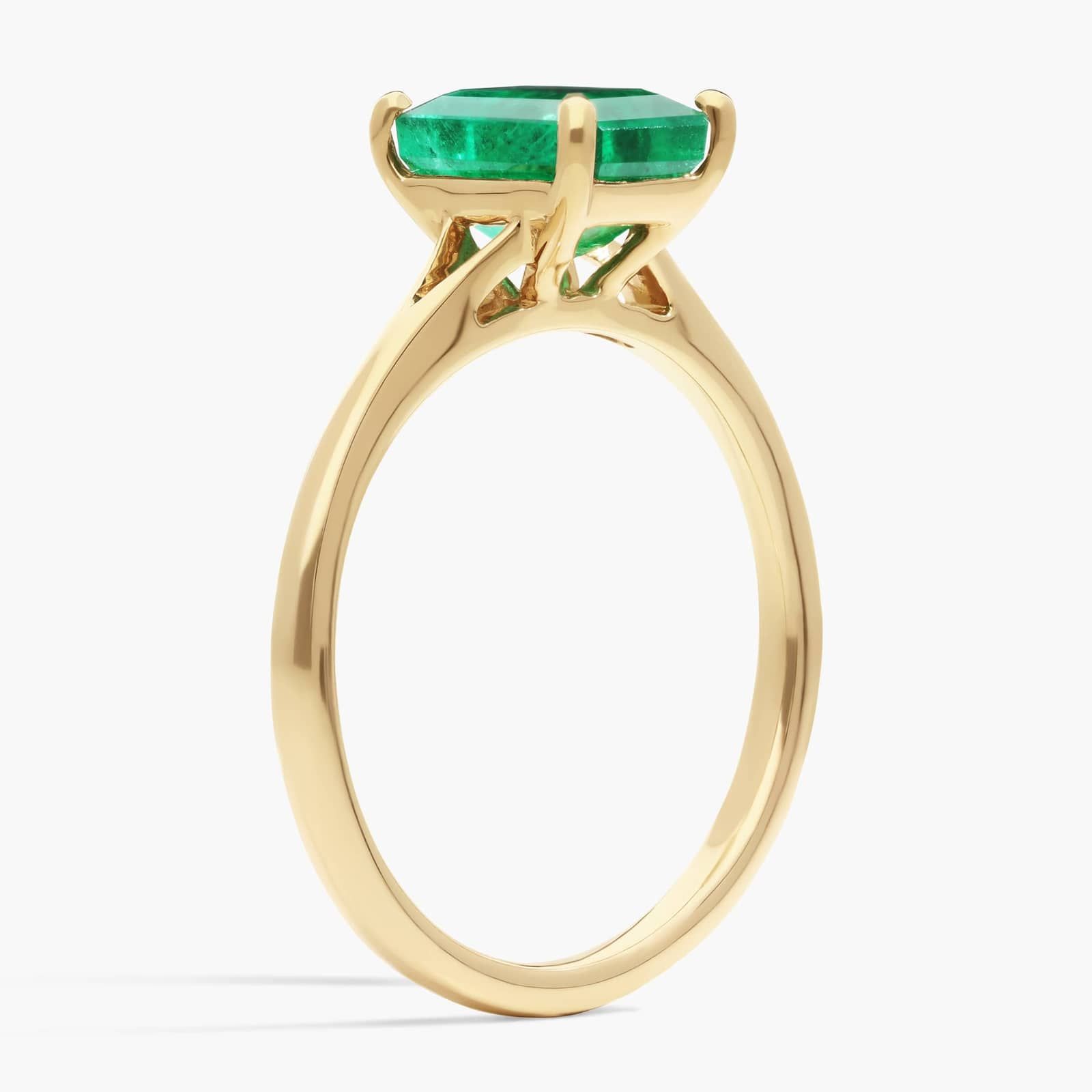 Petite Split Shank Solitaire Engagement Ring with Emerald-Cut Emerald in 14k Yellow Gold (8x6mm)