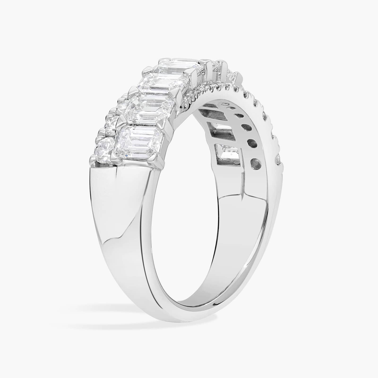 Diamond Crossover Ring with 2 CTW Emerald and Round Cut Lab-Grown Diamonds in 14K White Gold