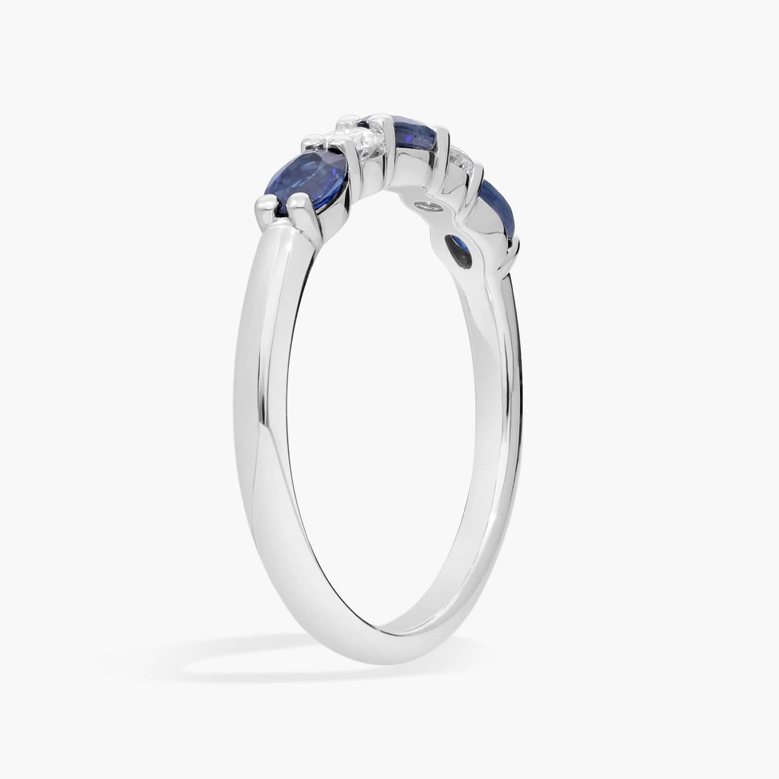 Oval Cut Blue Sapphire and Round Cut Diamond Ring in 14K White Gold