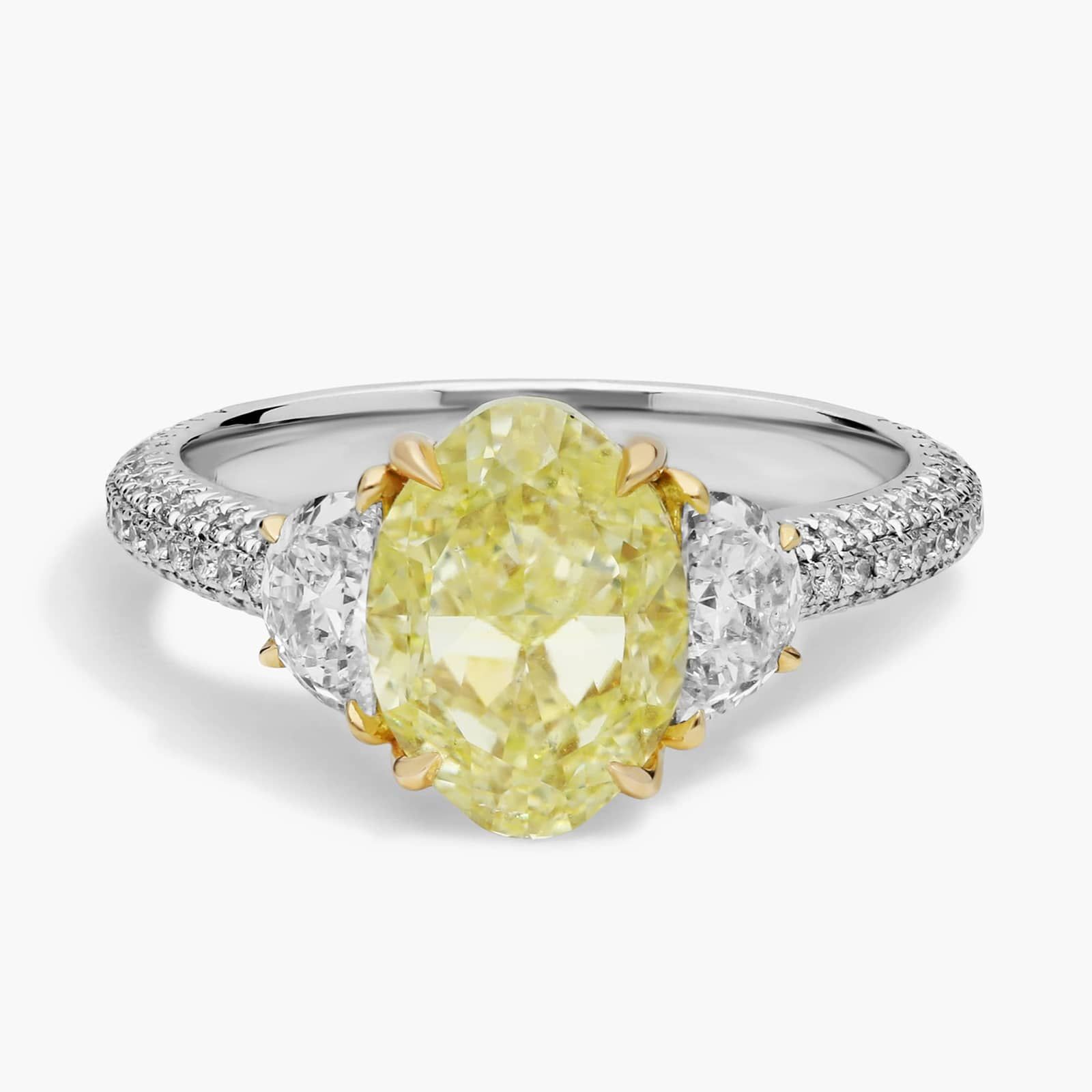 White And Yellow Diamond Ring With 4 CTW Mixed Shape Diamonds In 18K Yellow Gold And Platinum