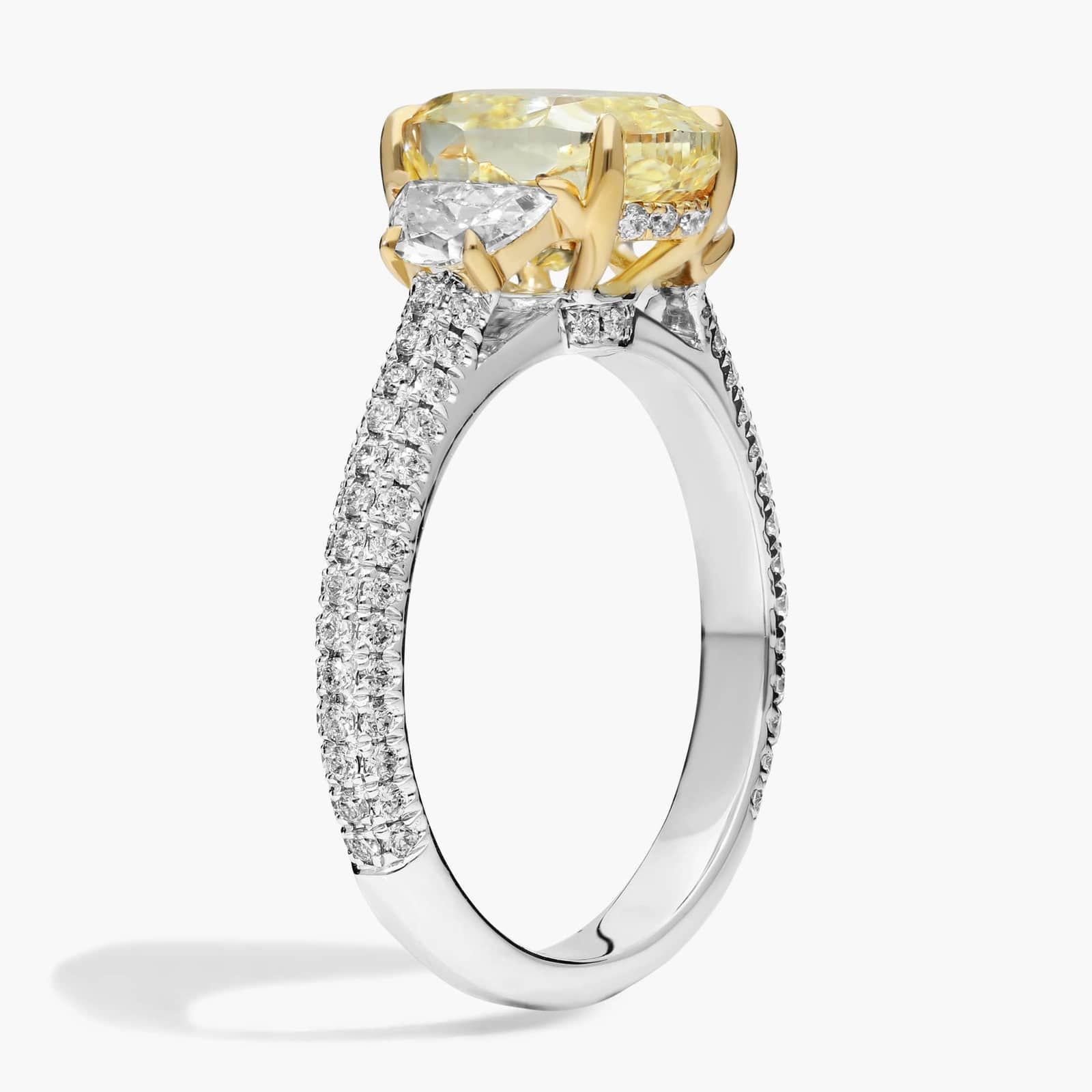 White And Yellow Diamond Ring With 4 CTW Mixed Shape Diamonds In 18K Yellow Gold And Platinum