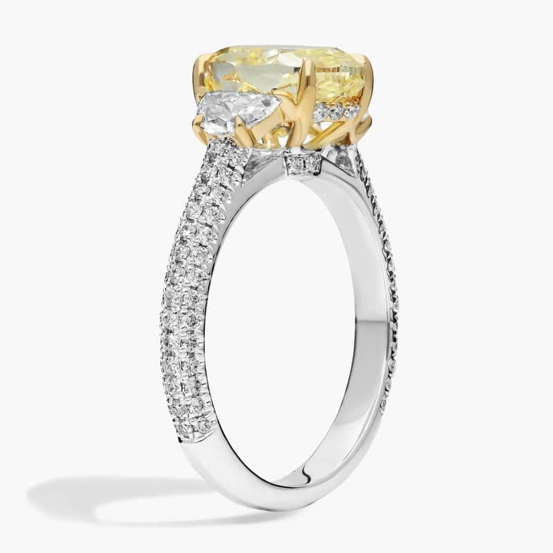 White And Yellow Diamond Ring With 4 CTW Mixed Shape Diamonds In 18K Yellow Gold And Platinum