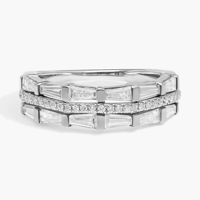 Baguette and Round Cut Lab-Grown Diamond Fashion Ring 14K White Gold