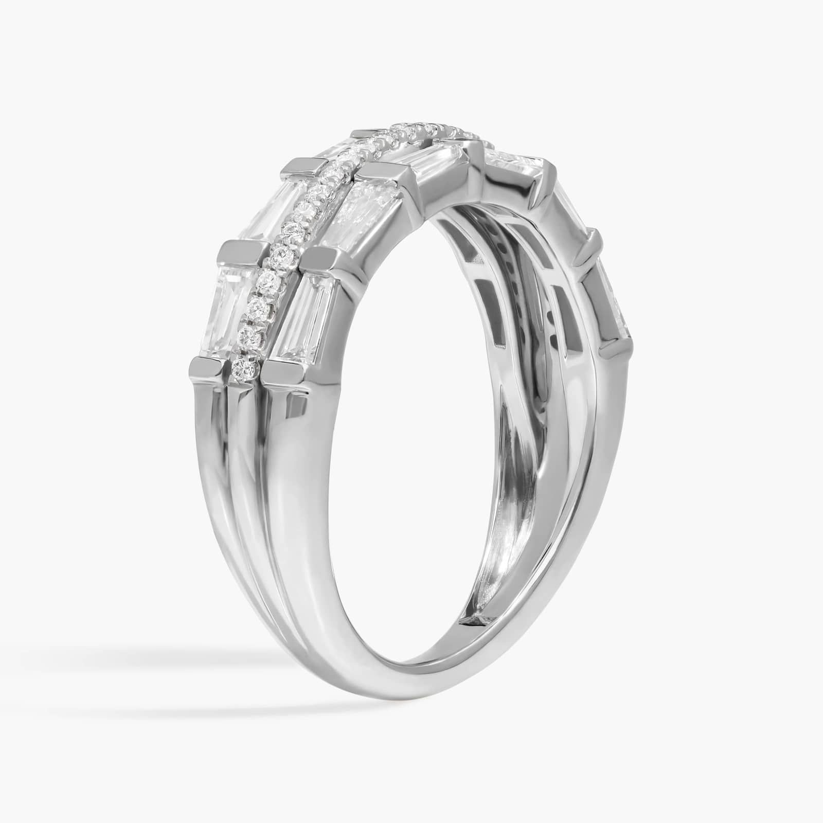 Baguette and Round Cut Lab-Grown Diamond Fashion Ring 14K White Gold