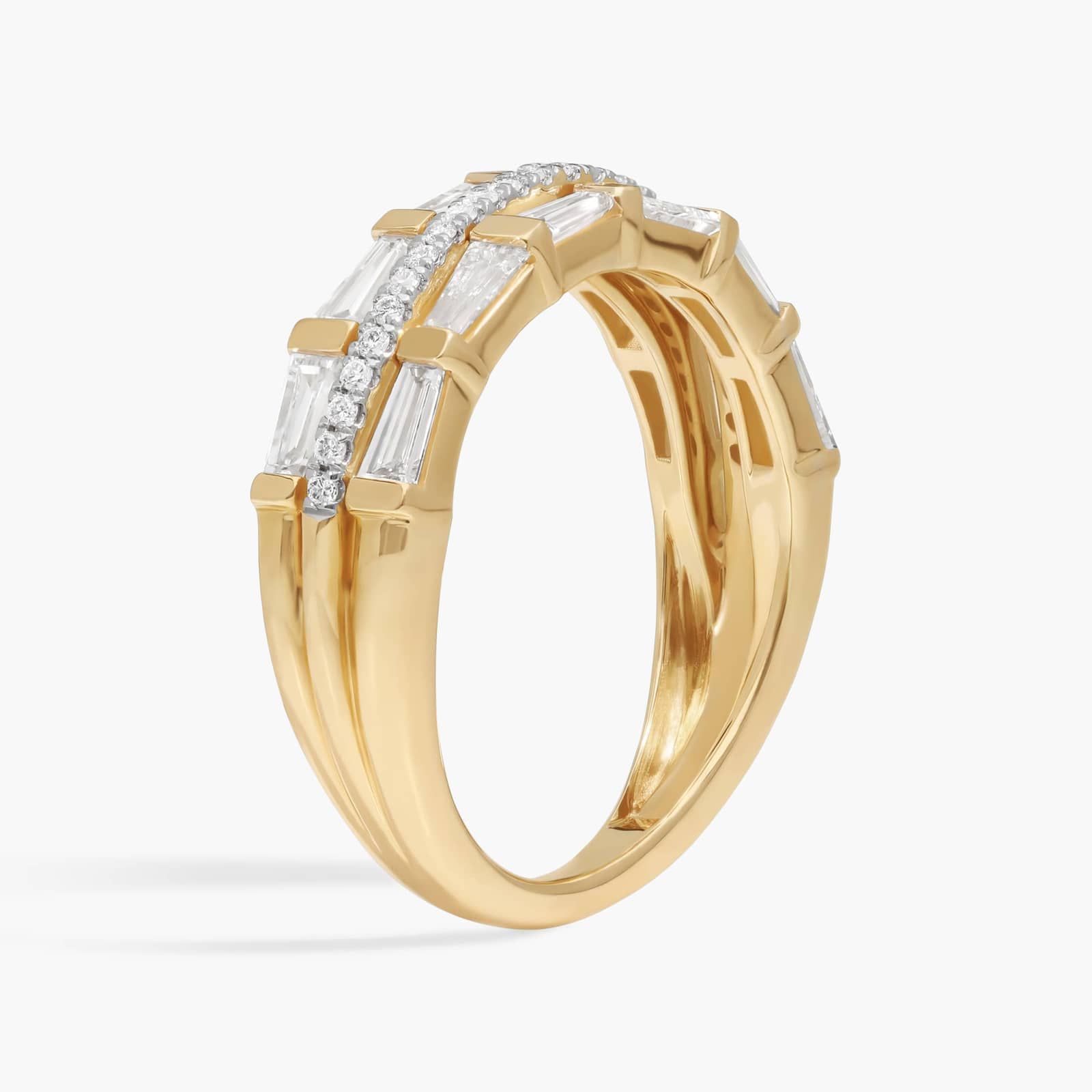 Baguette and Round Cut Lab-Grown Diamond Fashion Ring 14K Yellow Gold