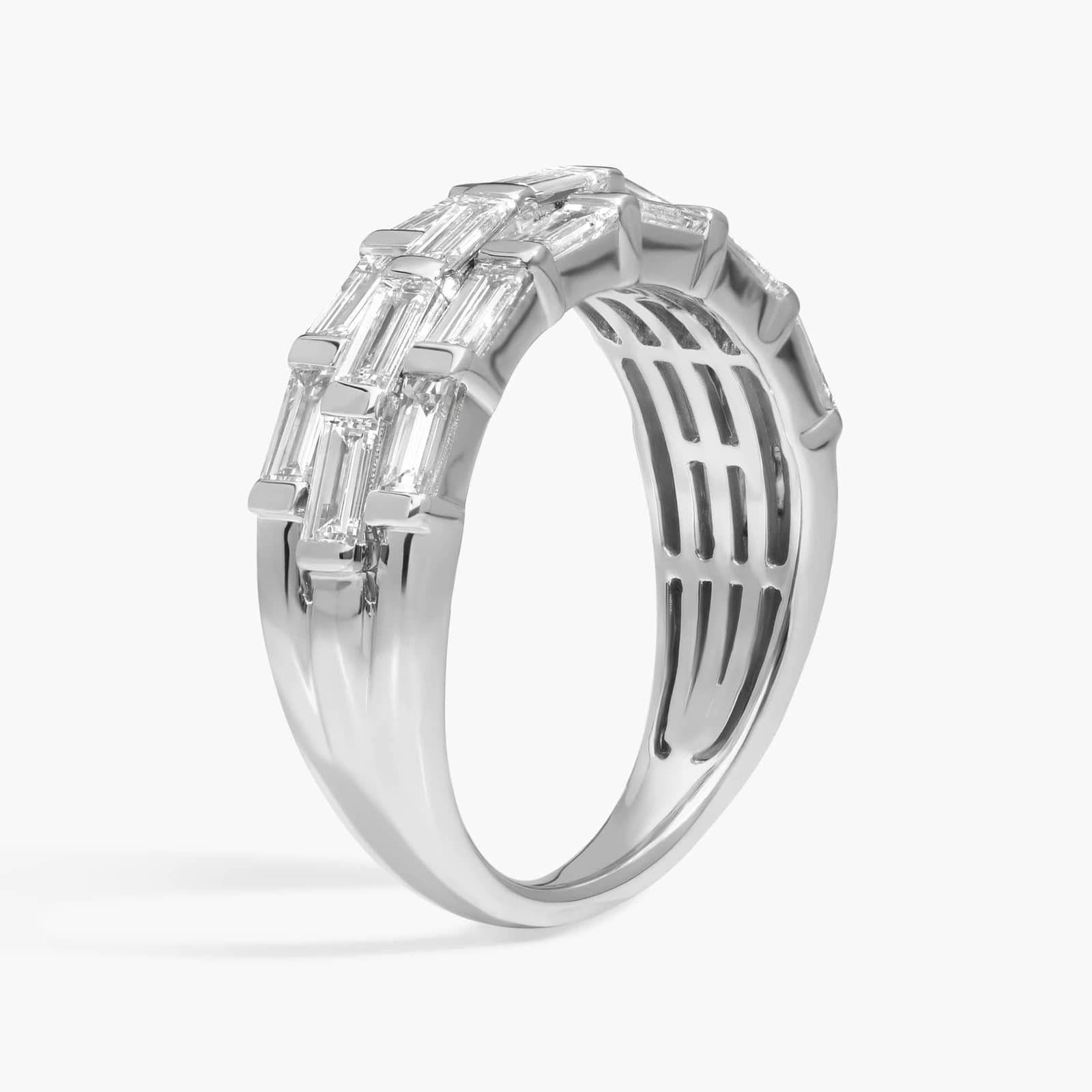 3 Row Baguette Cut Lab-Grown Diamond Ring 14K White Gold