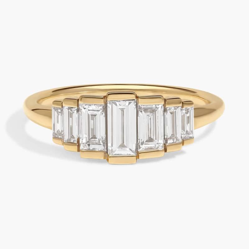 Graduating Baguette Cut Lab-Grown Diamond Ring 14K Yellow Gold