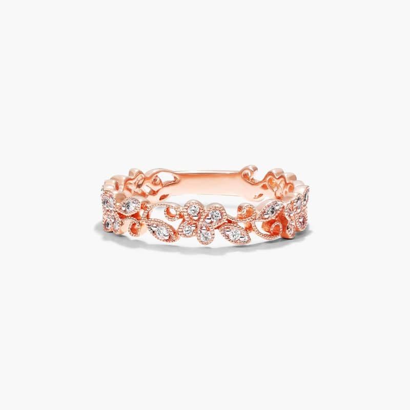 Vine Motif Diamond Ring In 14K Rose Gold