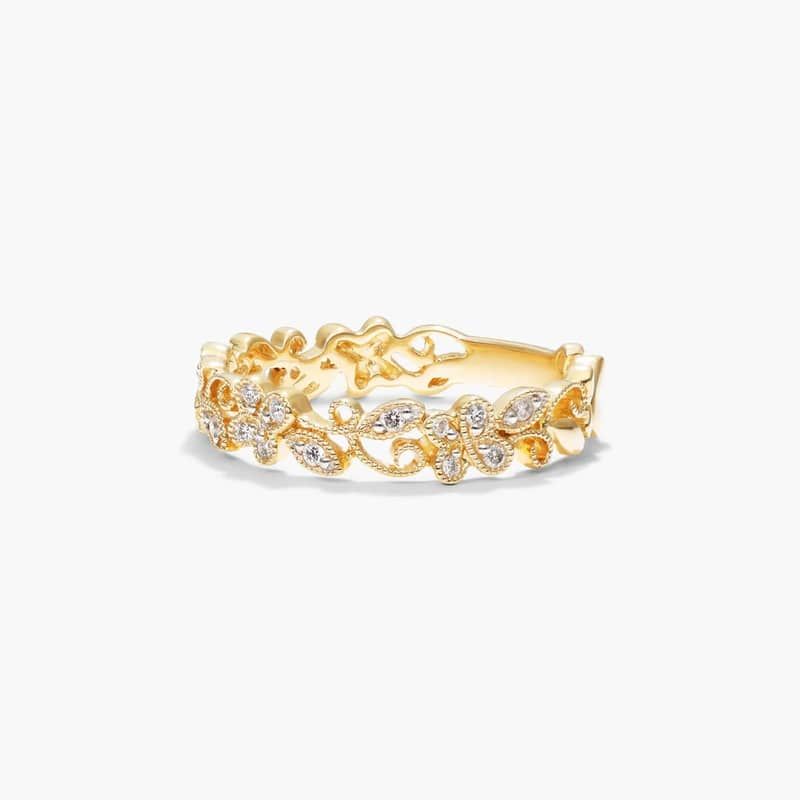 Vine Motif Diamond Ring In 14K Yellow Gold
