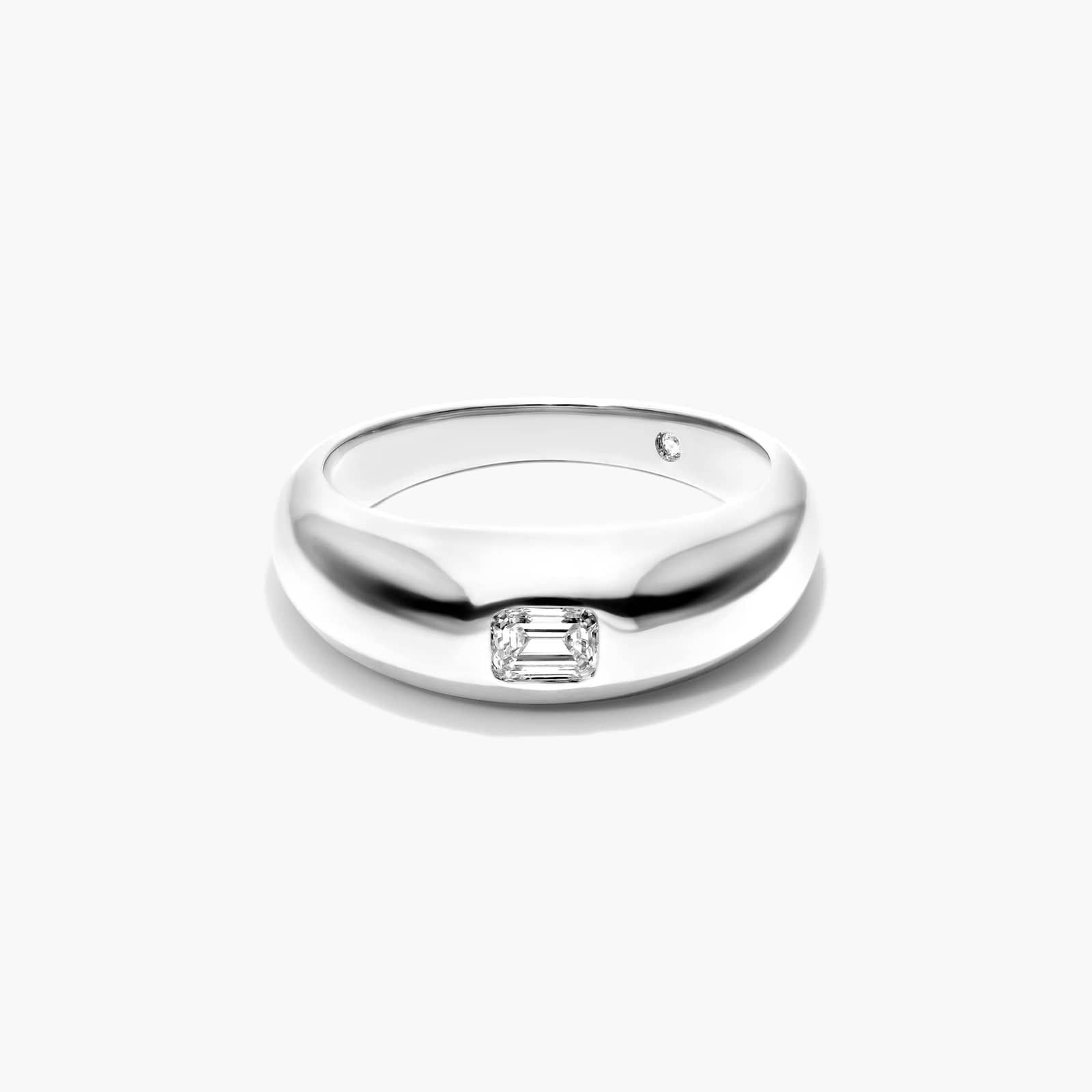 Emerald Cut Diamond Dome Ring In 14K White Gold