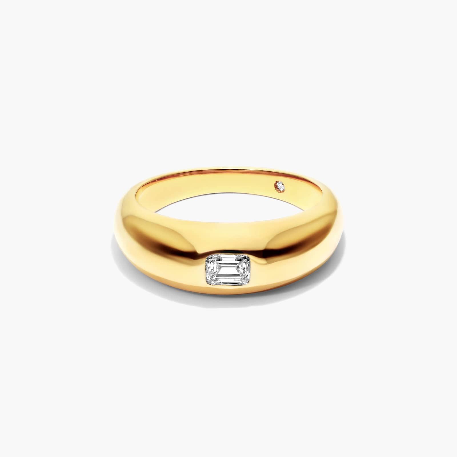 Emerald Cut Diamond Dome Ring In 14K Yellow Gold