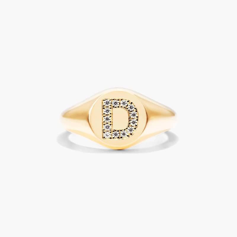 Diamond D Initial Signet Ring In 14K Yellow Gold