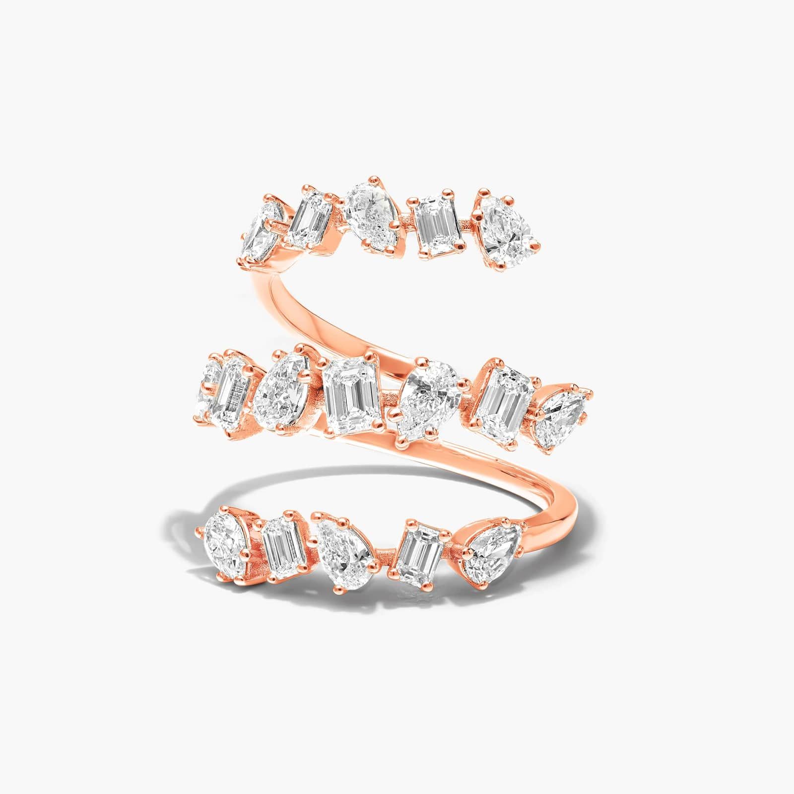 Mixed Diamond Spiral Ring In 14K Rose Gold