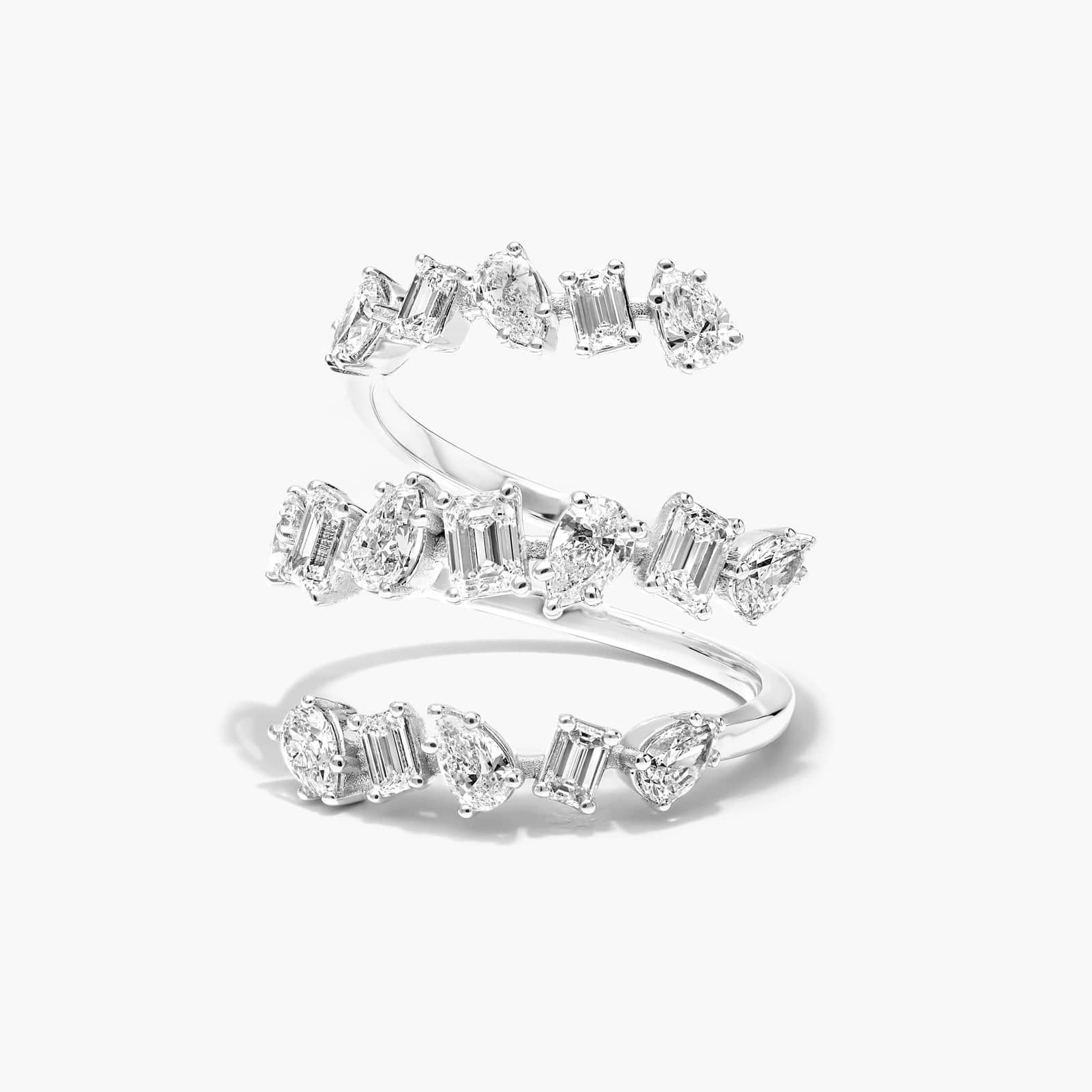 Mixed Diamond Spiral Ring In 14K White Gold