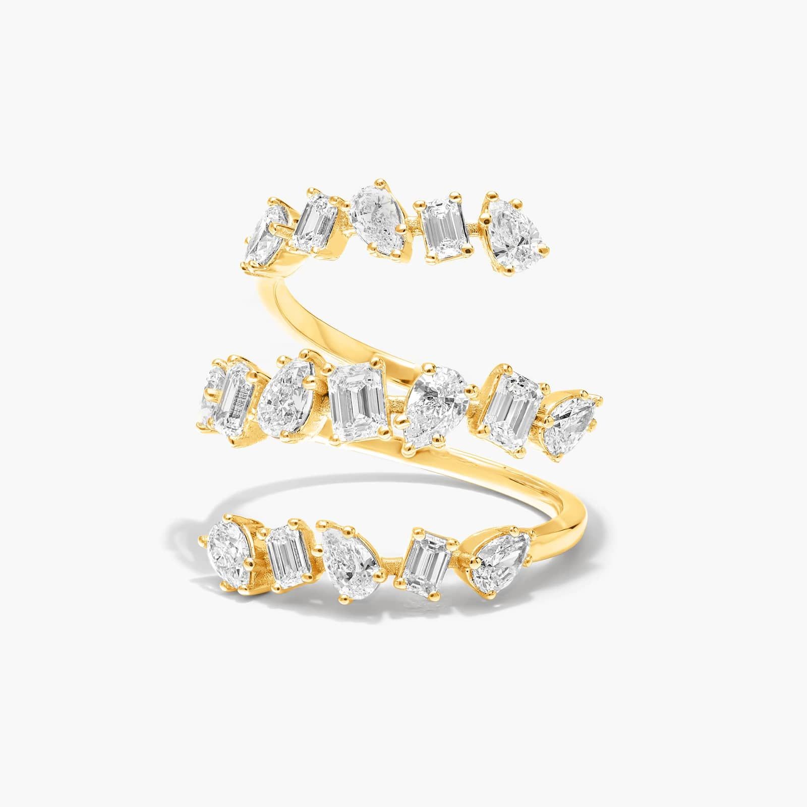 Mixed Diamond Spiral Ring In 14K Yellow Gold