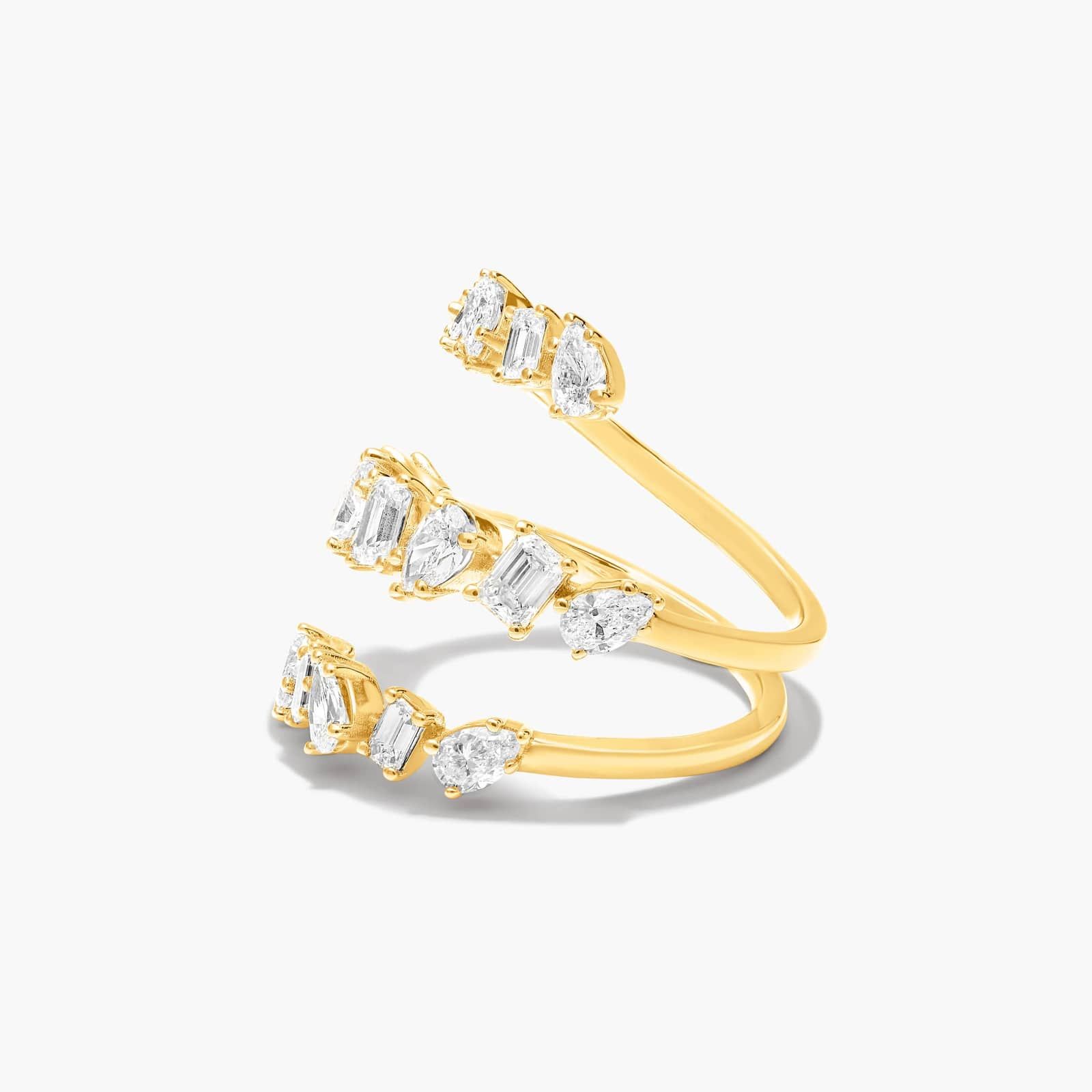 Mixed Diamond Spiral Ring In 14K Yellow Gold