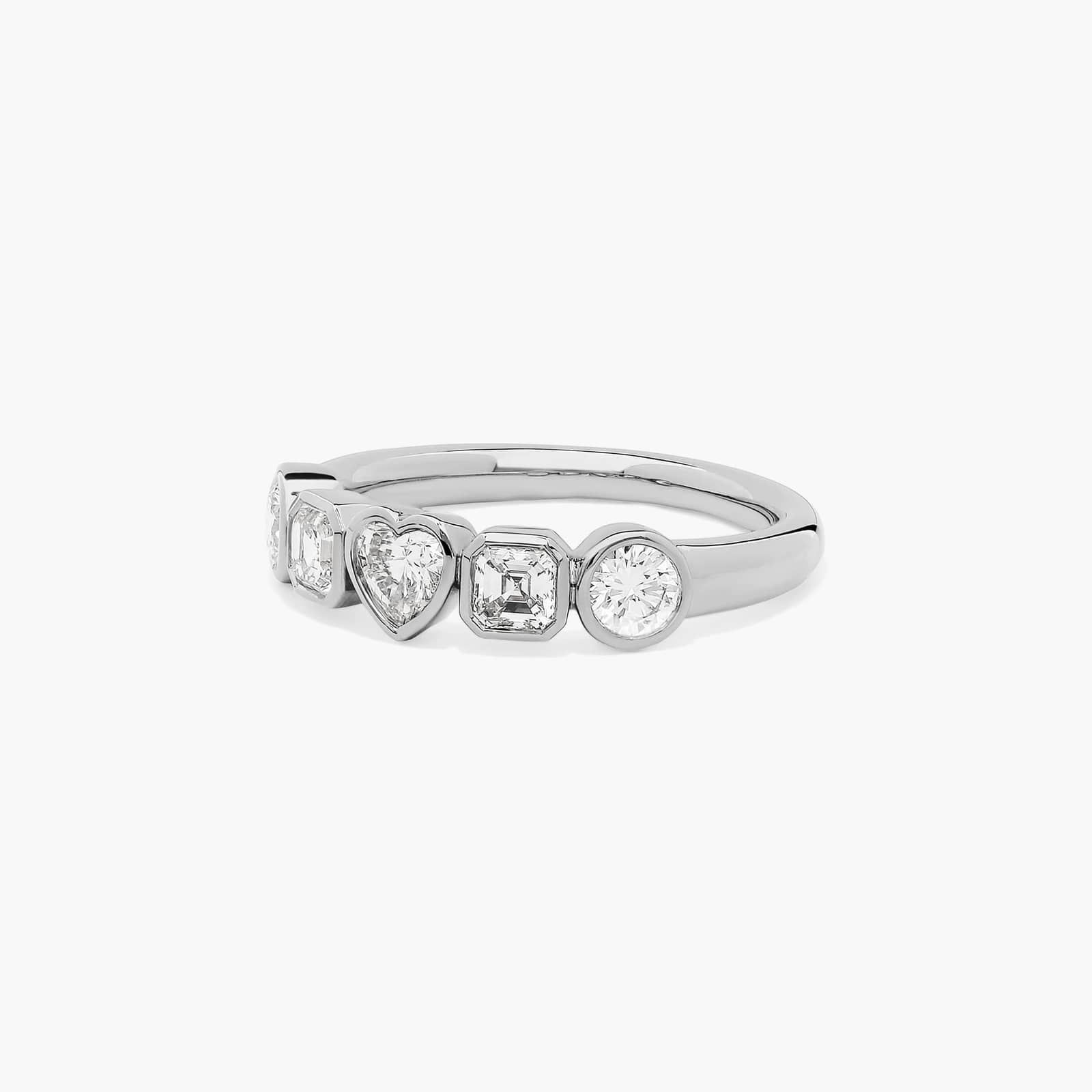 Fancy Bezel Round, Asscher And Heart Shaped Lab-Grown Diamond Ring In 14K White Gold