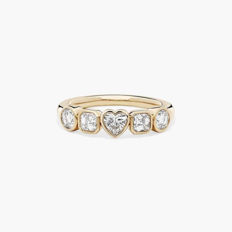 Fancy Bezel Round, Asscher And Heart Shaped Lab-Grown Diamond Ring In 14K Yellow Gold By James Allen