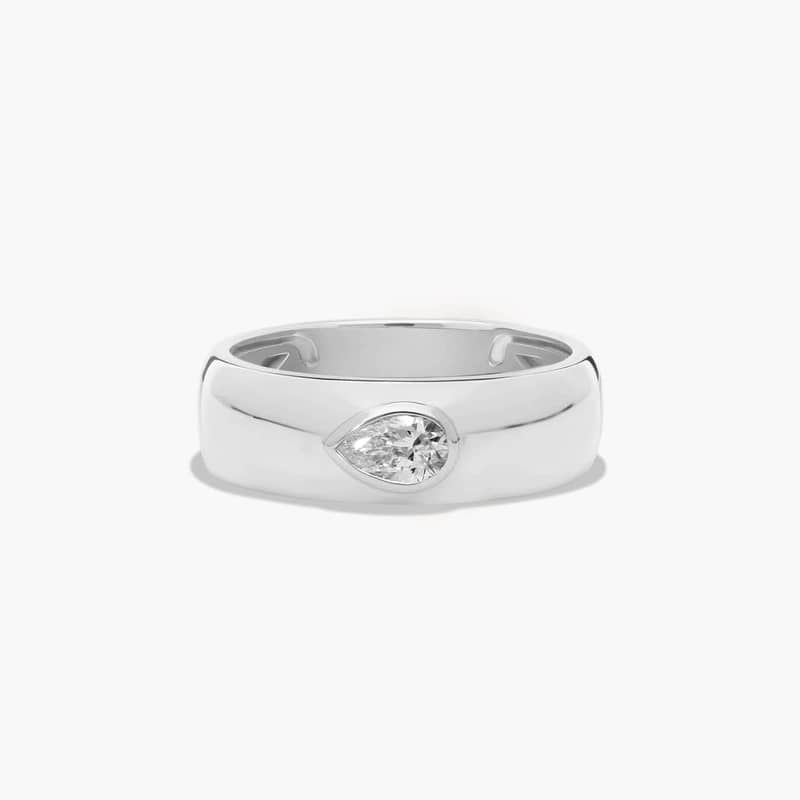 Fancy Bezel Pear Shaped Lab-Grown Diamond Ring In 14K White Gold