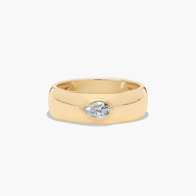 Fancy Bezel Pear Shaped Lab-Grown Diamond Ring In 14K Yellow Gold