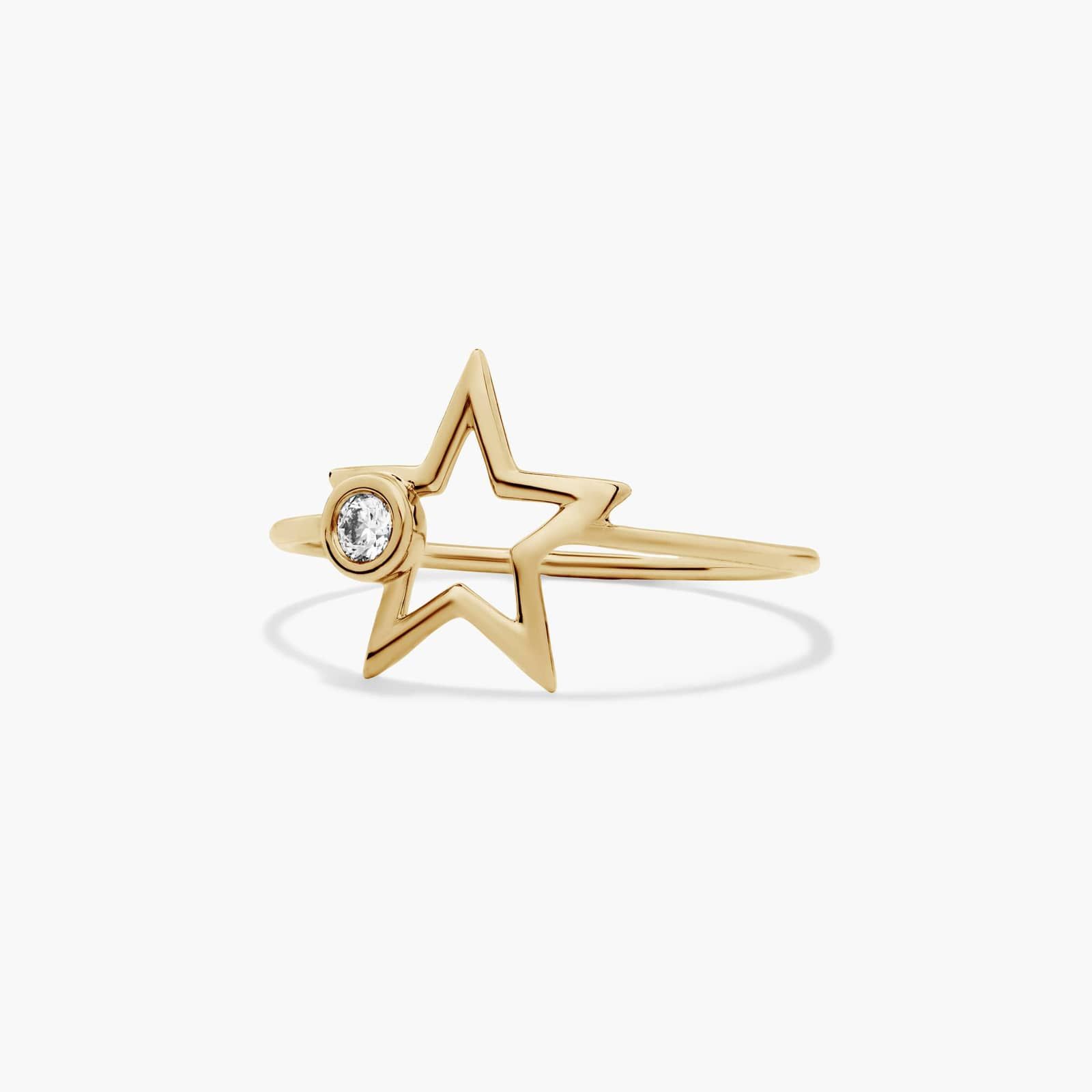 Dainty Diamonds Star Detail Ring In 14K Yellow Gold