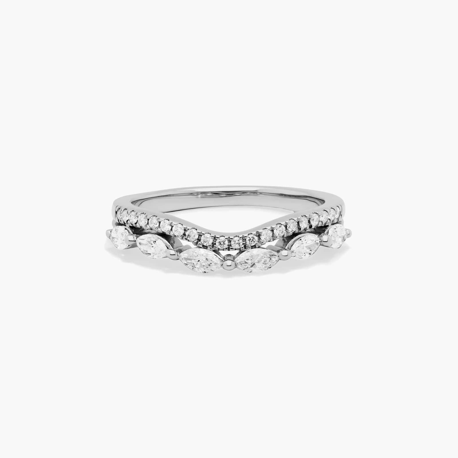 Dainty Diamonds Two Row Pavé Stack Ring In 14K White Gold