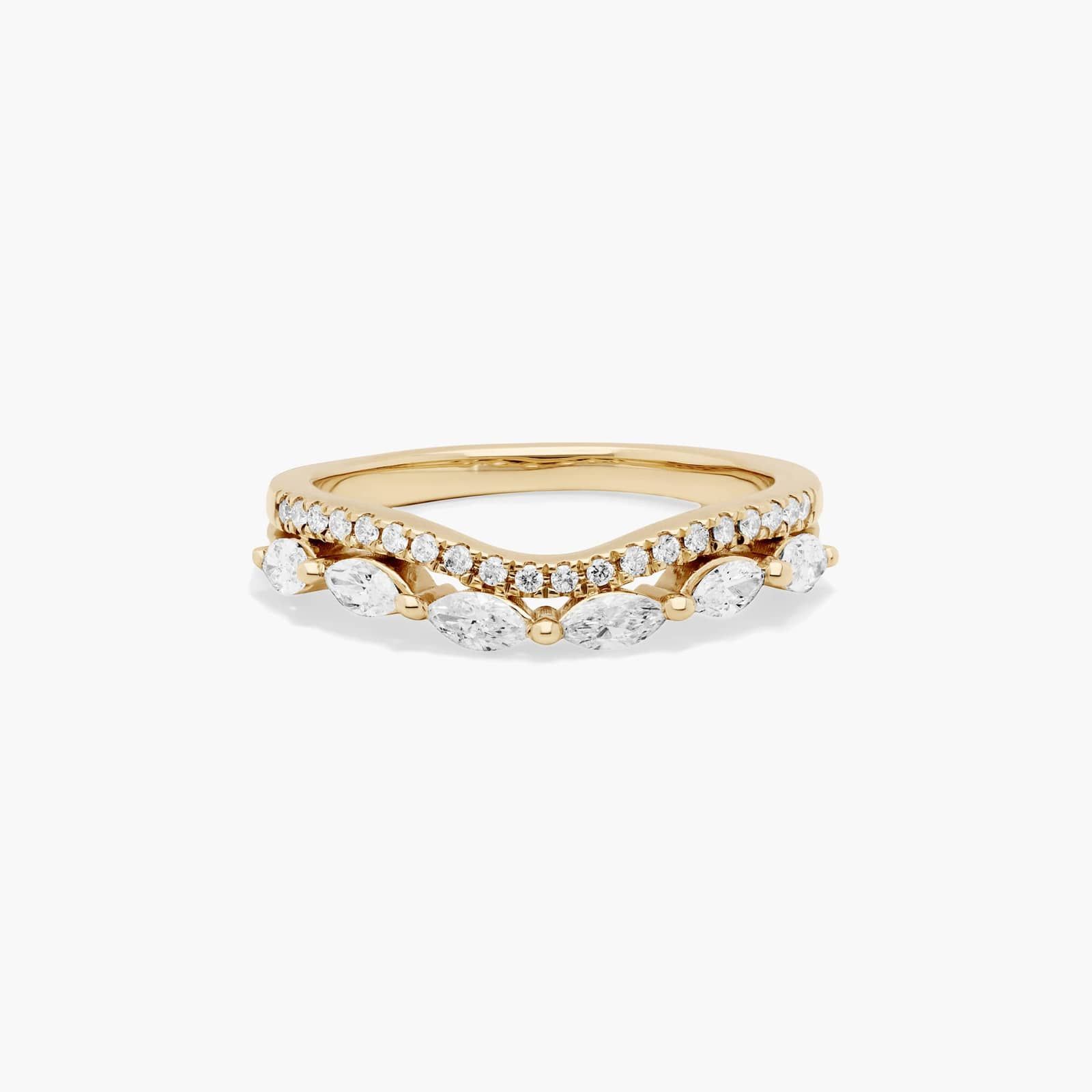 Dainty Diamonds Two Row Pavé Stack Ring In 14K Yellow Gold