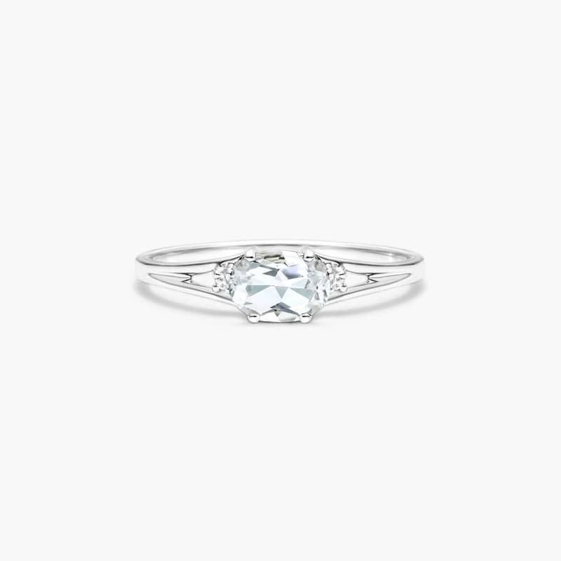 Oval White Topaz And Diamond Accent Birthstone Ring In 14K White Gold By James Allen